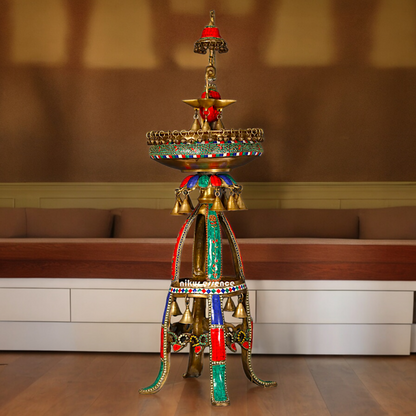 Large Peacock Urli with Diya Stone Work - 41 Inch Nikuressence