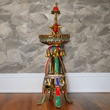 Large Peacock Urli with Diya Stone Work - 41 Inch Nikuressence