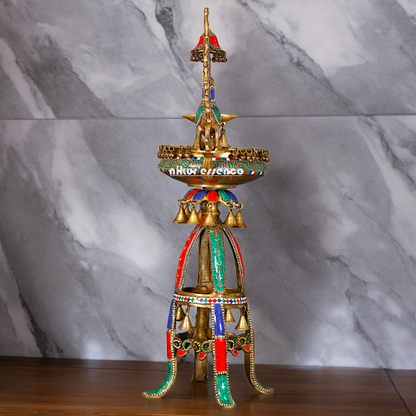 Large Peacock Urli with Diya Stone Work - 41 Inch Nikuressence