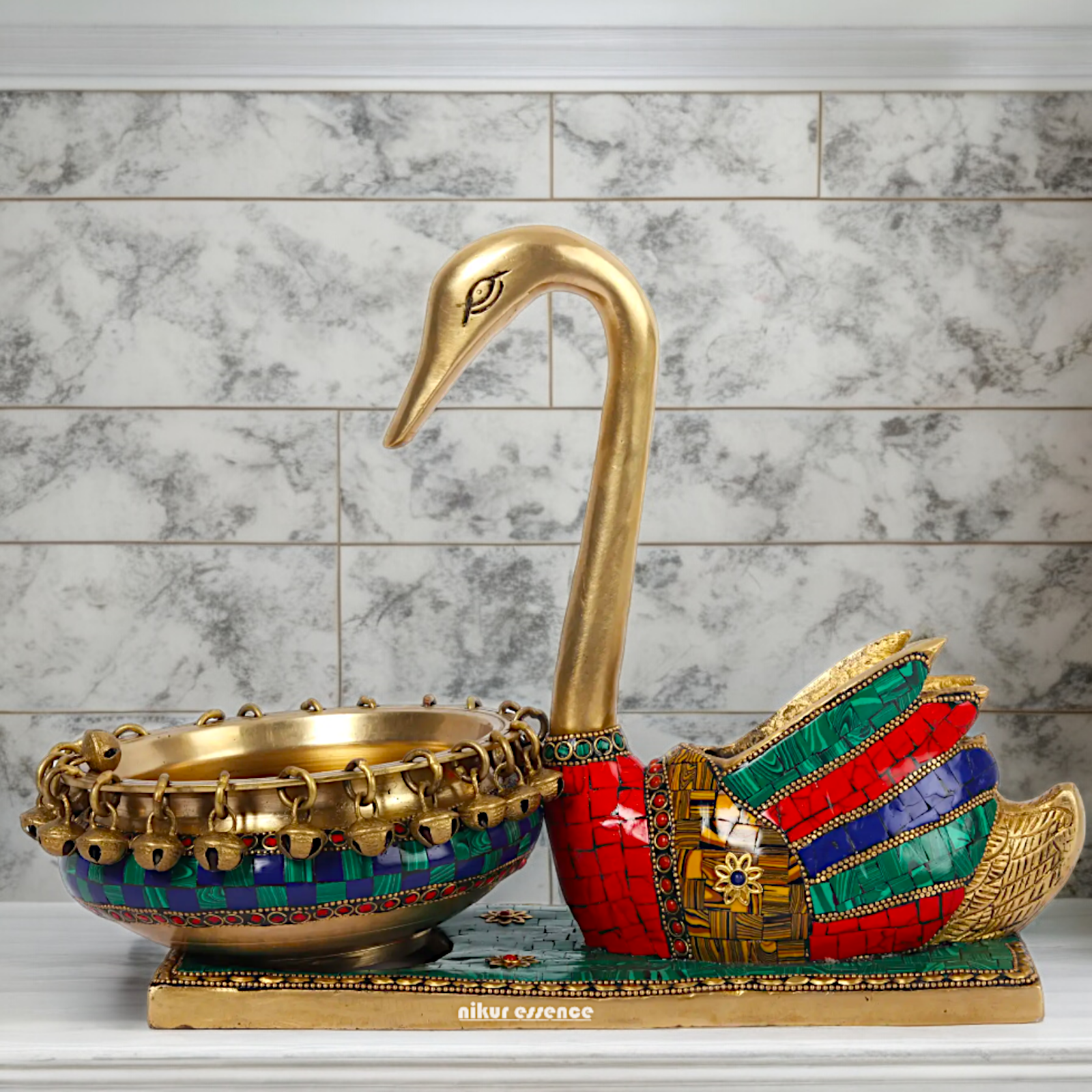 Shop Braas Swan Urli with Stone Work - 13 inches Nikuressence