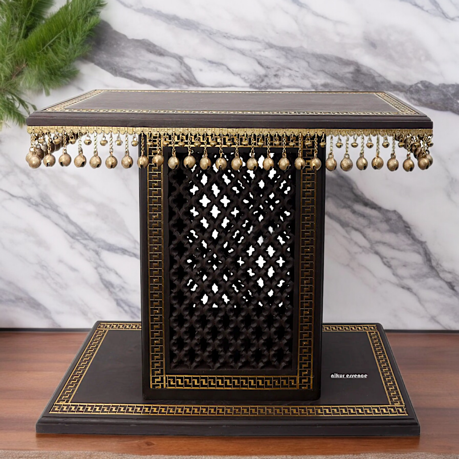 Braas Chowki Stool with Bells Ghungroo Large - 25.984 inches Nikuressence