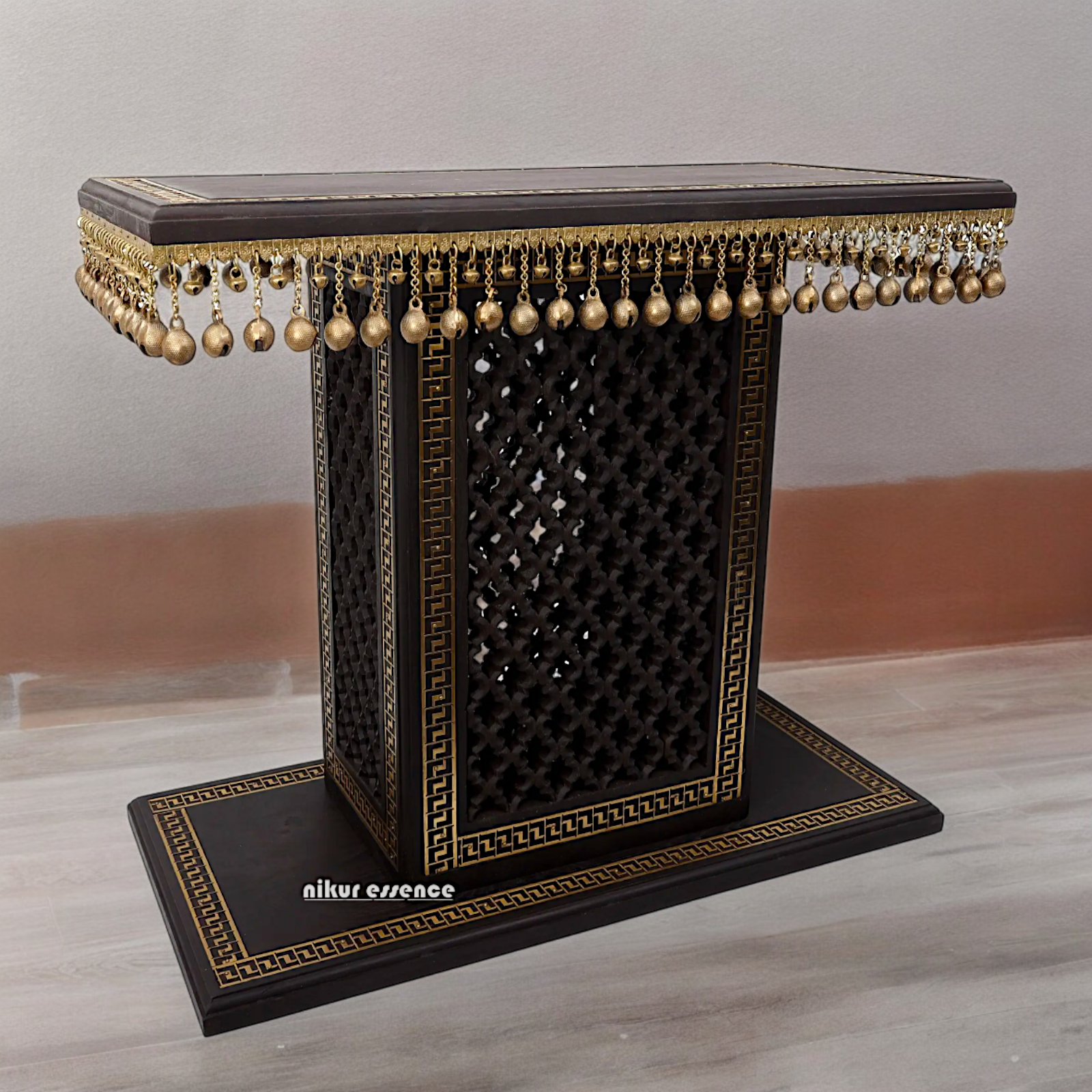 Braas Chowki Stool with Bells Ghungroo Large - 25.984 inches Nikuressence