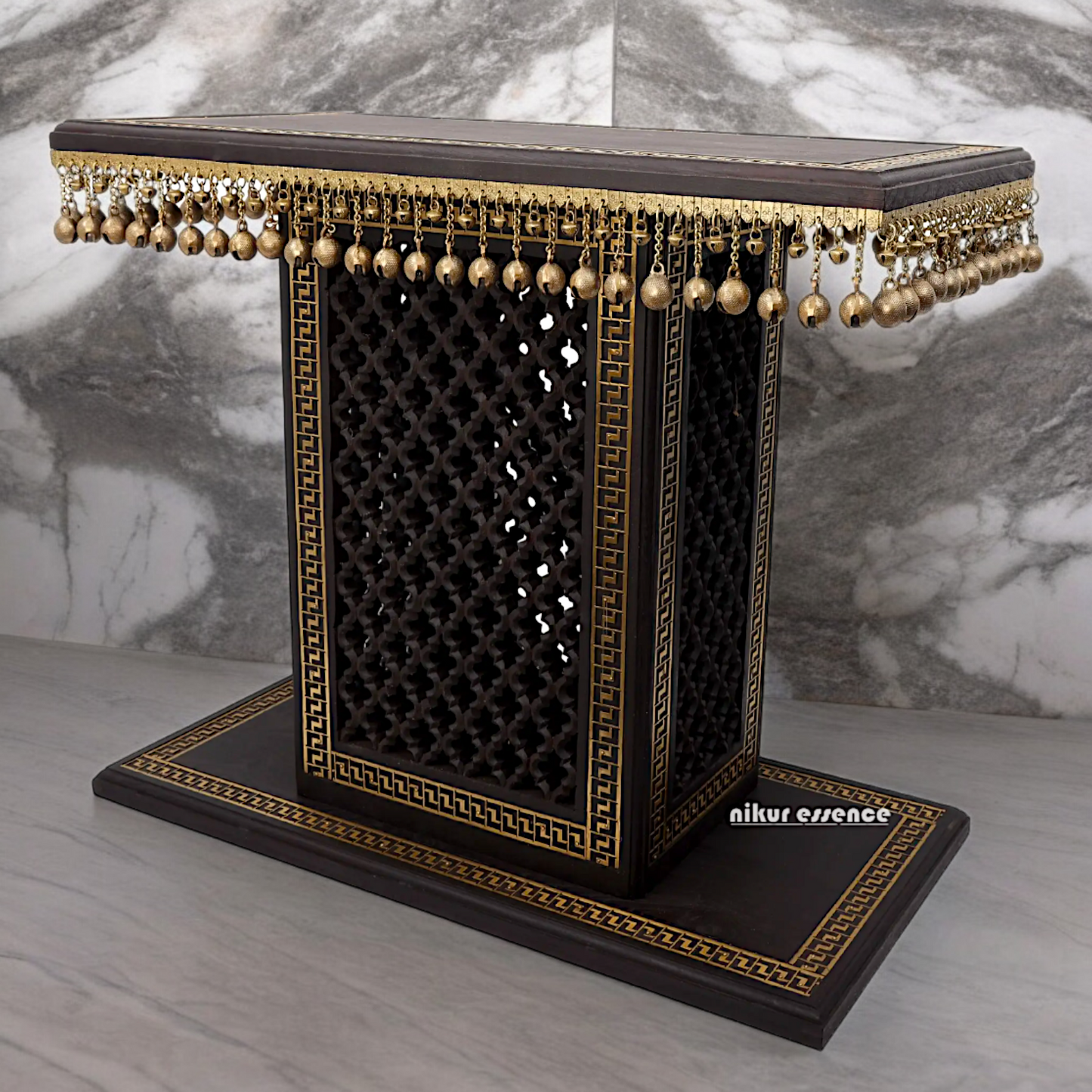 Braas Chowki Stool with Bells Ghungroo Large - 25.984 inches Nikuressence