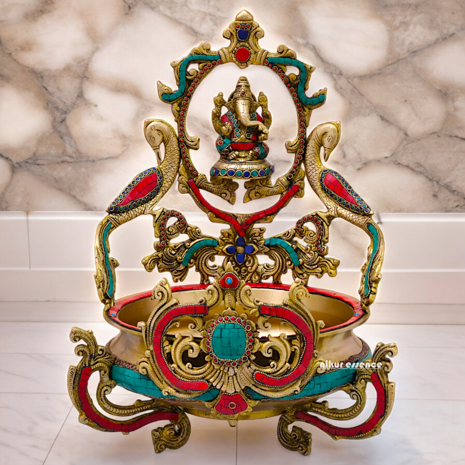 Shop Ganesh Braas Urli with Stone Work- 19 inches Nikuressence