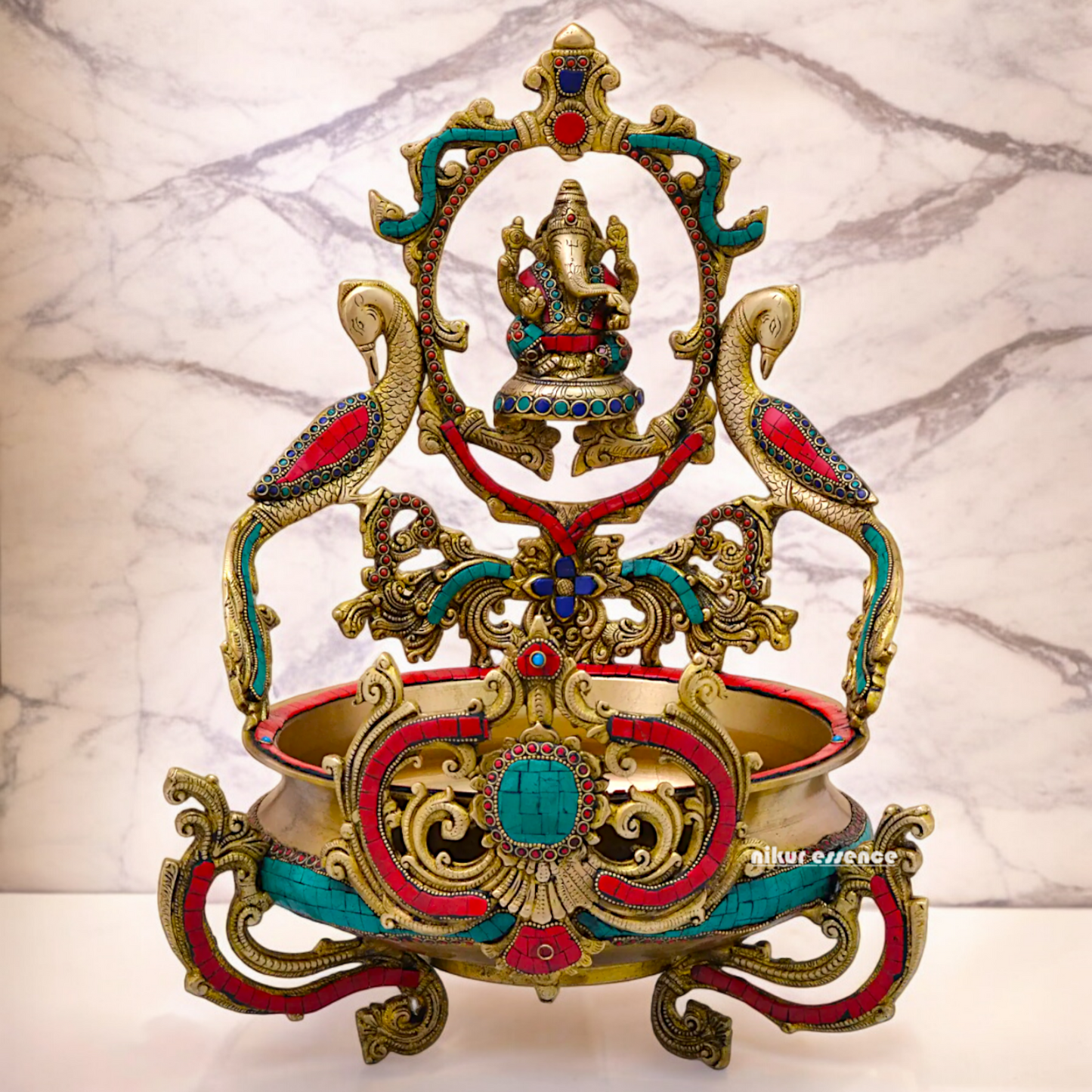Shop Ganesh Braas Urli with Stone Work- 19 inches Nikuressence
