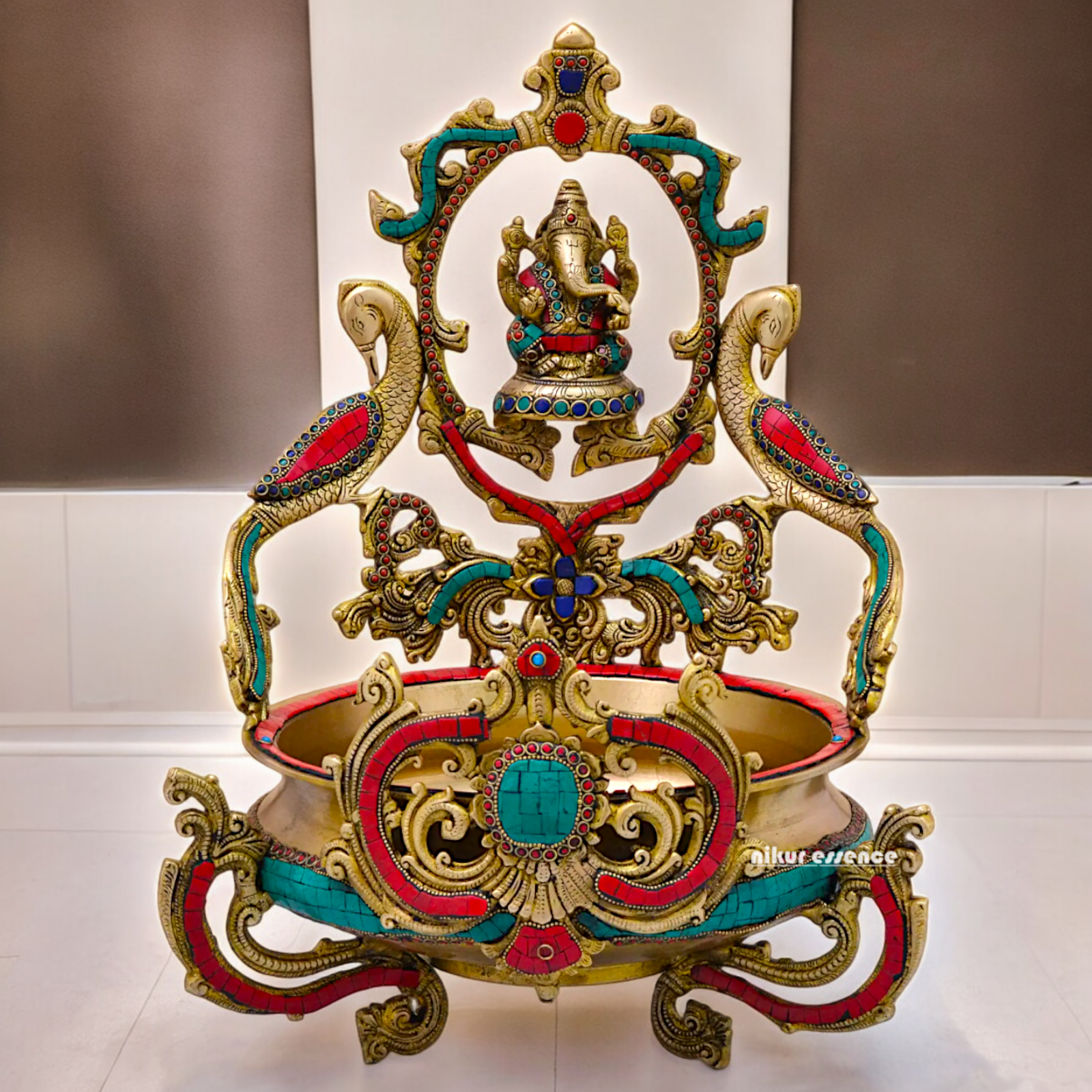 Shop Ganesh Braas Urli with Stone Work- 19 inches Nikuressence