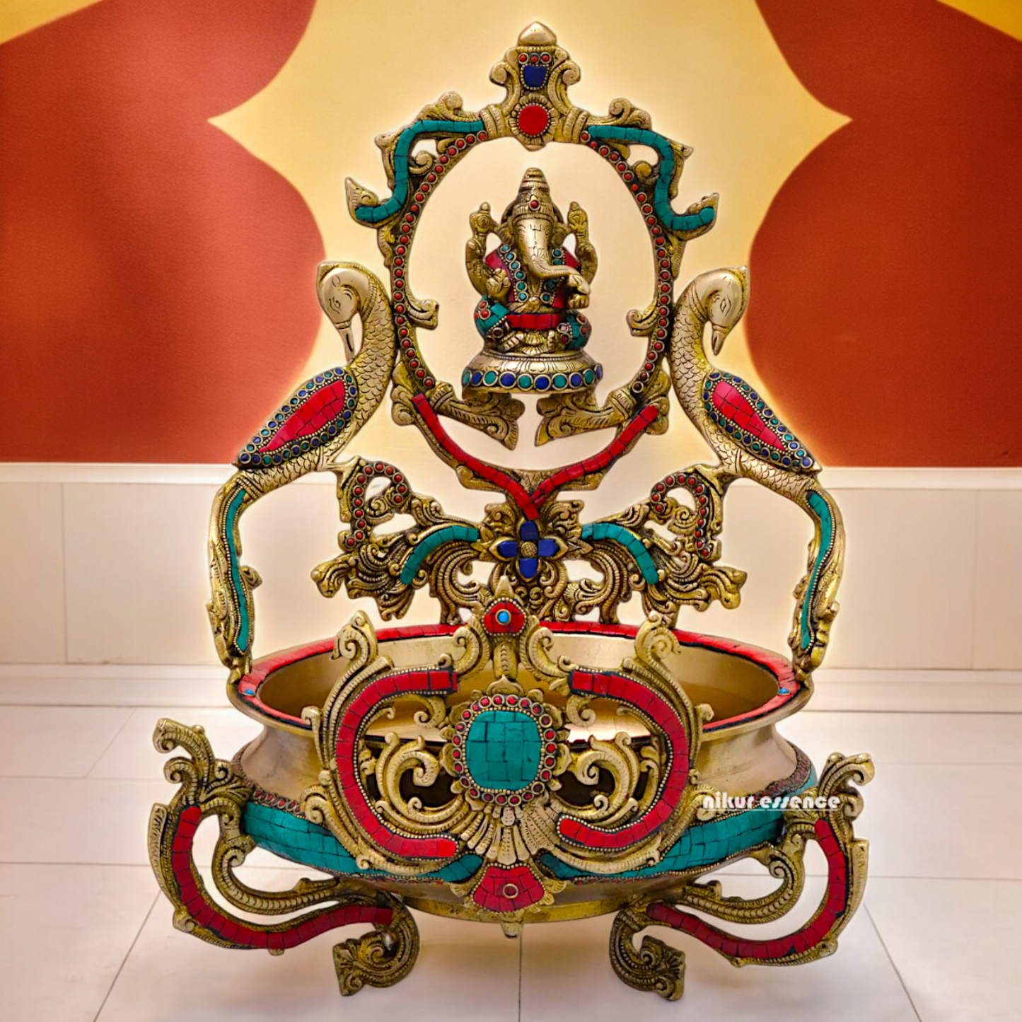 Shop Ganesh Braas Urli with Stone Work- 19 inches Nikuressence