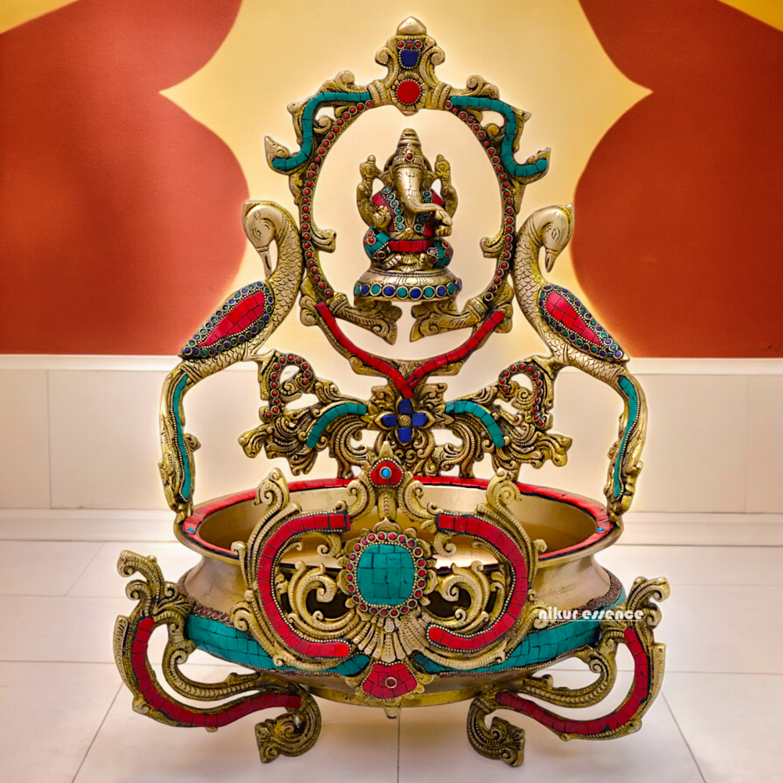 Shop Ganesh Braas Urli with Stone Work- 19 inches Nikuressence