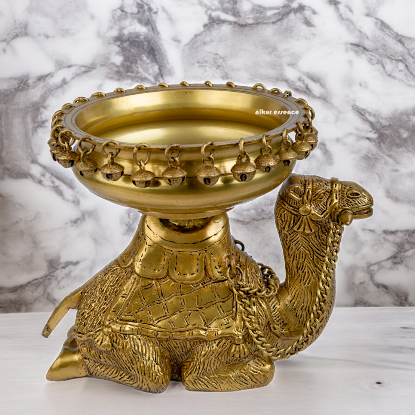 Solid Brass Camel Urli with Bells Ghungroo - 9.5 inch Nikuressence