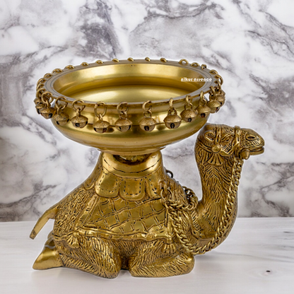 Solid Brass Camel Urli with Bells Ghungroo - 9.5 inch Nikuressence
