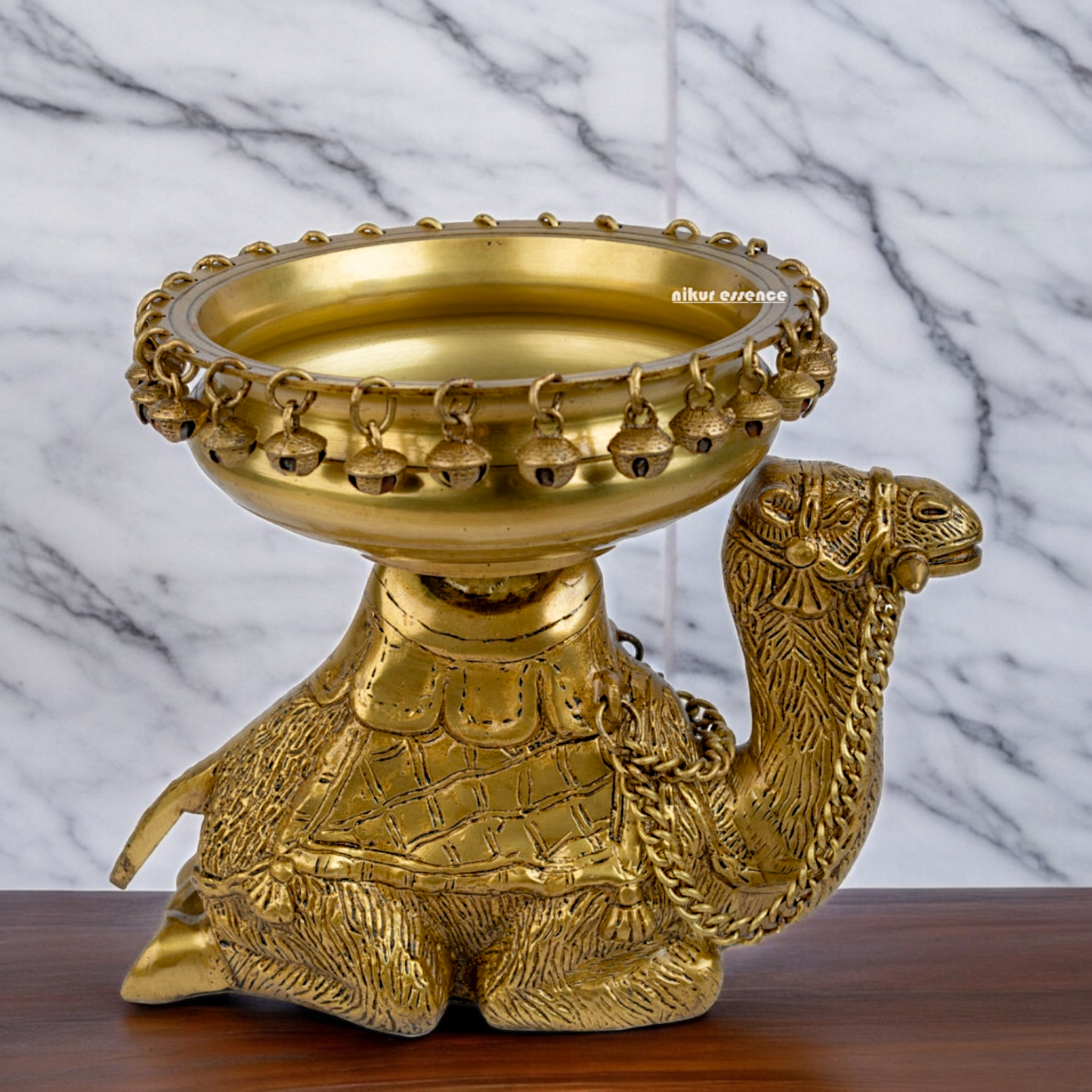 Solid Brass Camel Urli with Bells Ghungroo - 9.5 inch Nikuressence