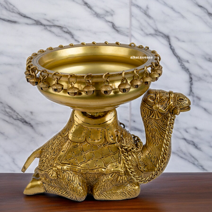 Solid Brass Camel Urli with Bells Ghungroo - 9.5 inch Nikuressence