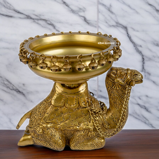 Solid Brass Camel Urli with Bells Ghungroo - 9.5 inch Nikuressence