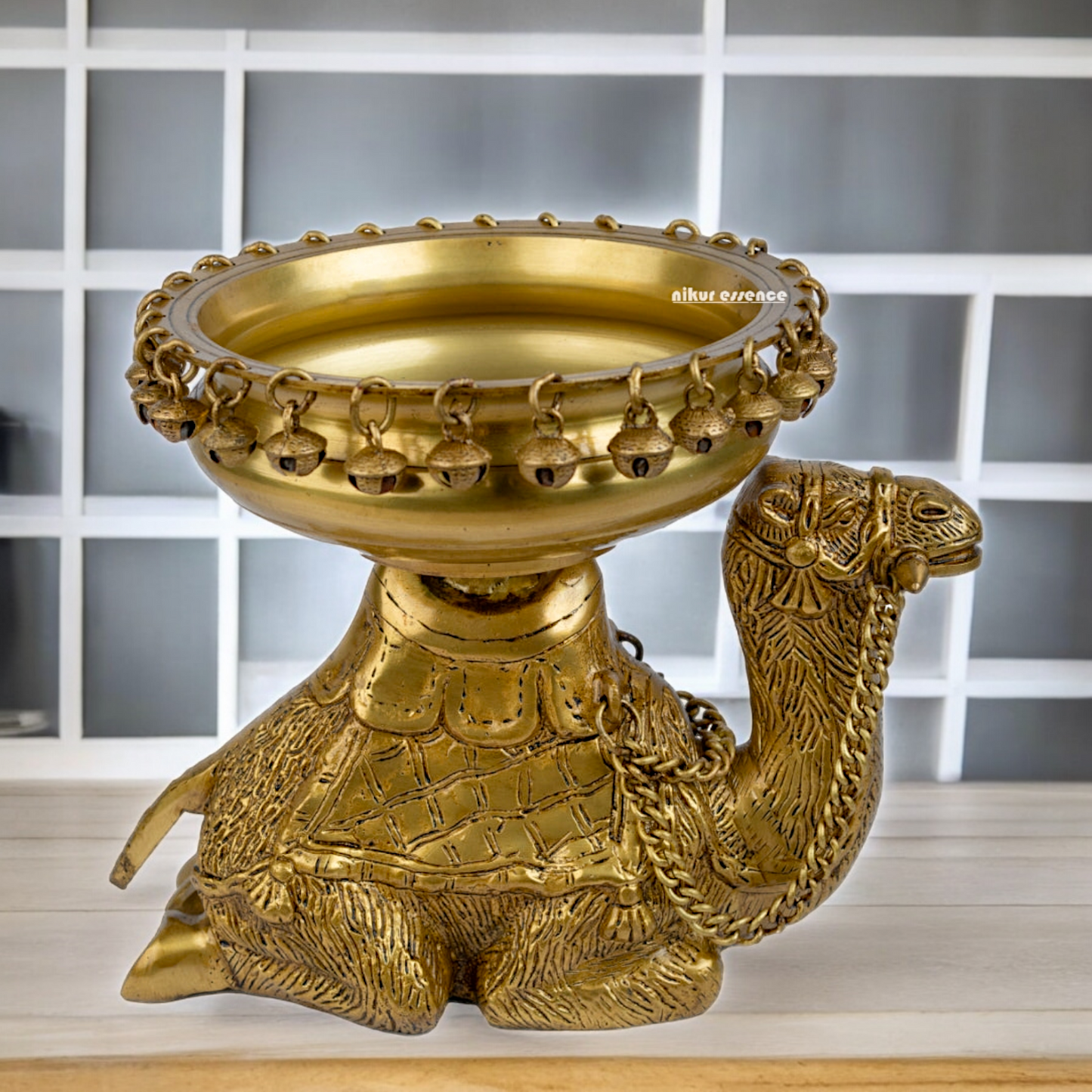 Solid Brass Camel Urli with Bells Ghungroo - 9.5 inch Nikuressence