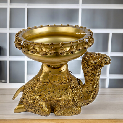 Solid Brass Camel Urli with Bells Ghungroo - 9.5 inch Nikuressence
