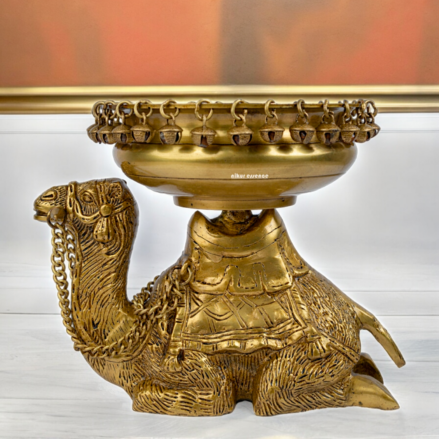 Solid Brass Camel Urli with Bells Ghungroo - 9.5 inch Nikuressence