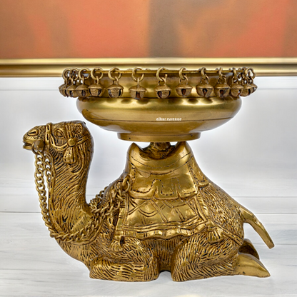 Solid Brass Camel Urli with Bells Ghungroo - 9.5 inch Nikuressence