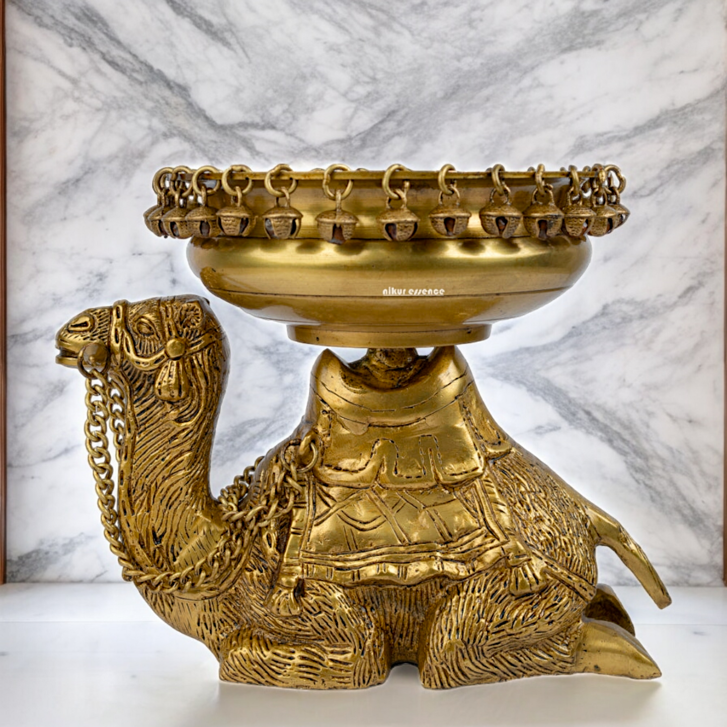 Solid Brass Camel Urli with Bells Ghungroo - 9.5 inch Nikuressence