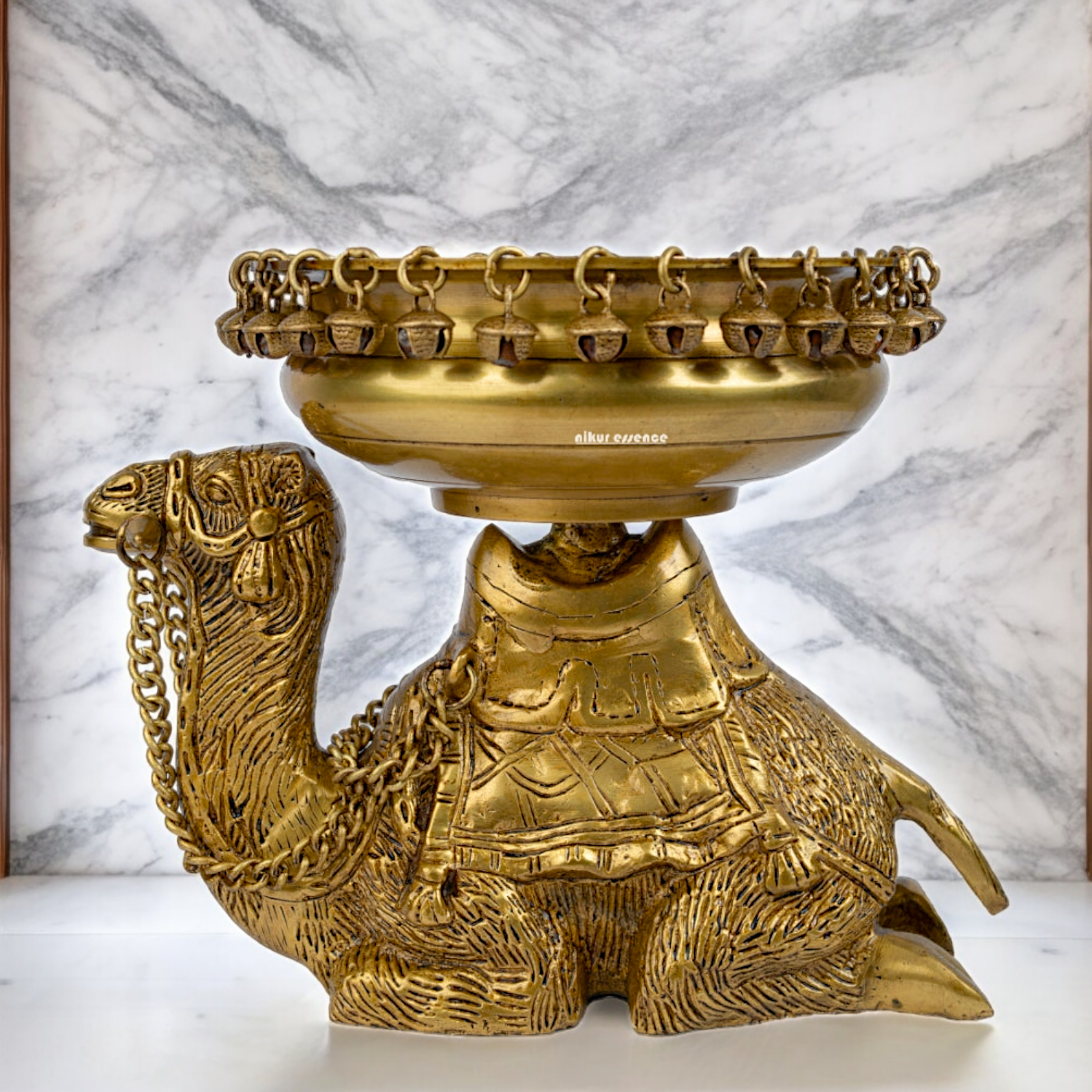 Solid Brass Camel Urli with Bells Ghungroo - 9.5 inch Nikuressence
