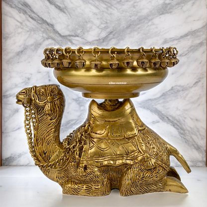 Solid Brass Camel Urli with Bells Ghungroo - 9.5 inch Nikuressence