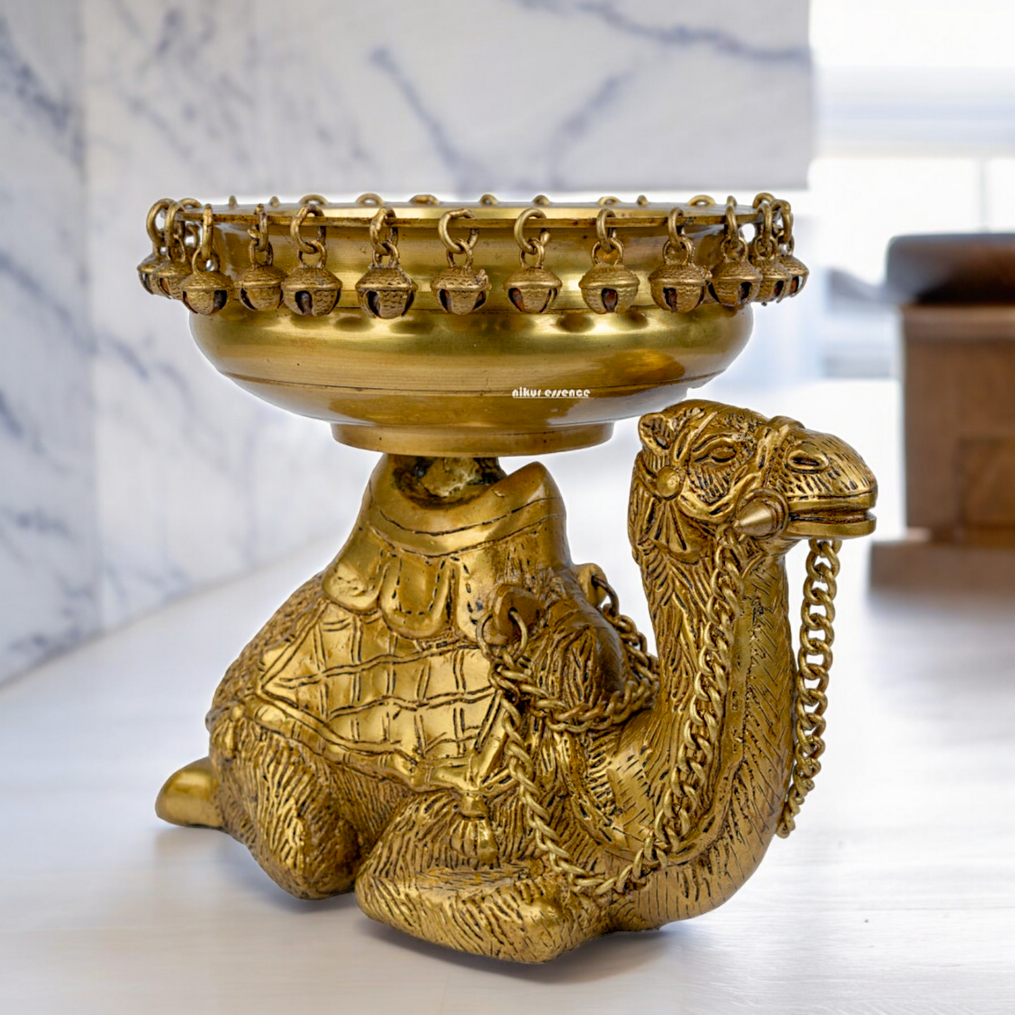 Solid Brass Camel Urli with Bells Ghungroo - 9.5 inch Nikuressence