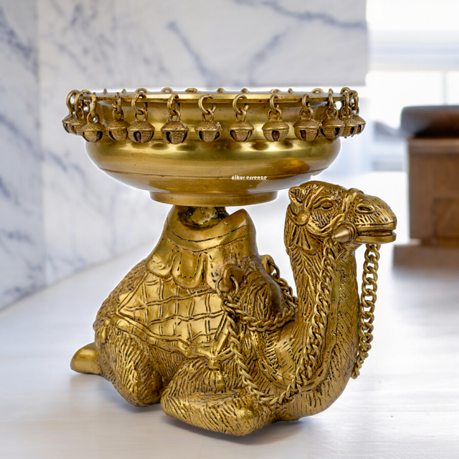 Solid Brass Camel Urli with Bells Ghungroo - 9.5 inch Nikuressence