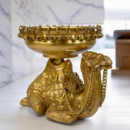 Solid Brass Camel Urli with Bells Ghungroo - 9.5 inch Nikuressence
