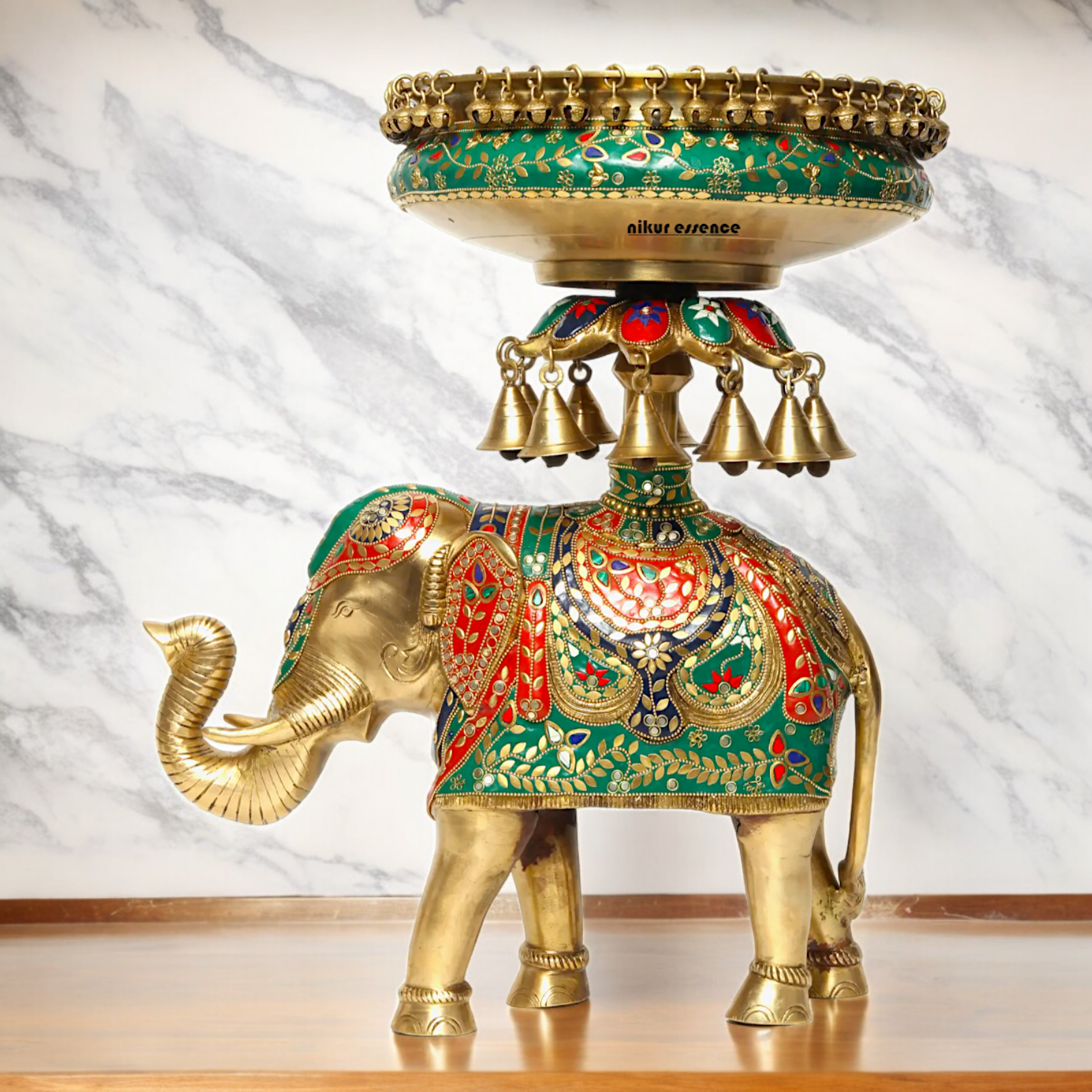 Online Elephant Urli Braas with Stone Work - 20.7 inches Nikuressence