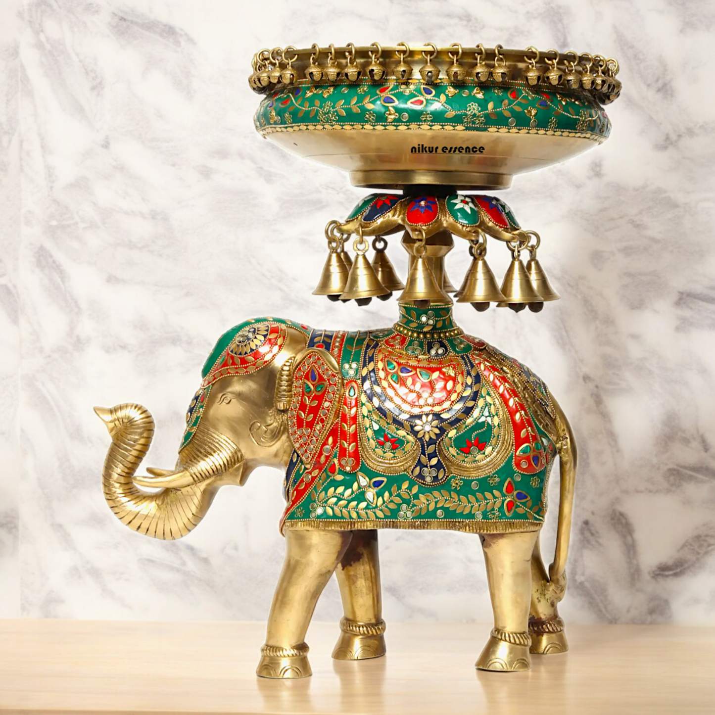 Online Elephant Urli Braas with Stone Work - 20.7 inches Nikuressence