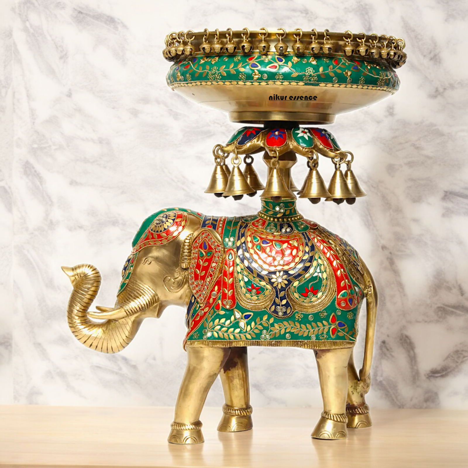 Online Elephant Urli Braas with Stone Work - 20.7 inches Nikuressence