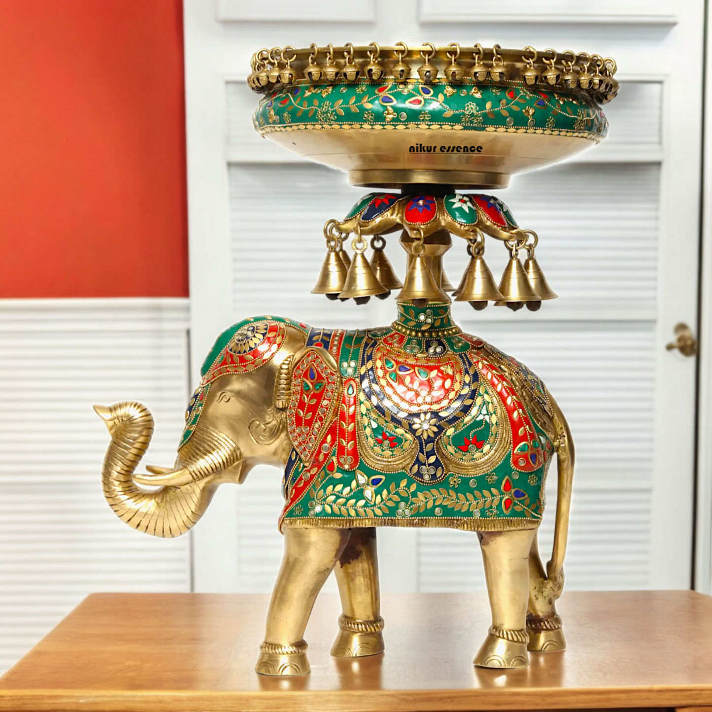 Online Elephant Urli Braas with Stone Work - 20.7 inches Nikuressence