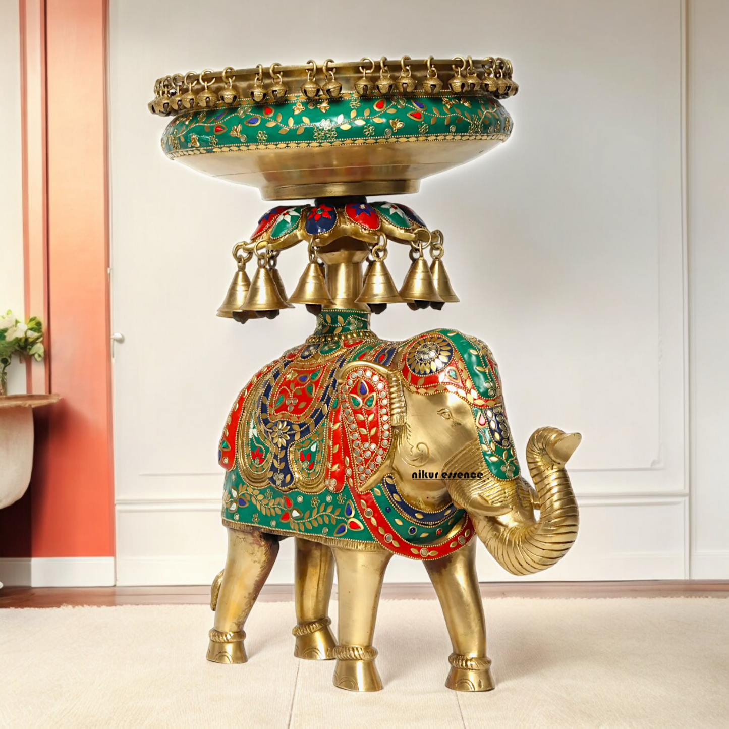 Online Elephant Urli Braas with Stone Work - 20.7 inches Nikuressence