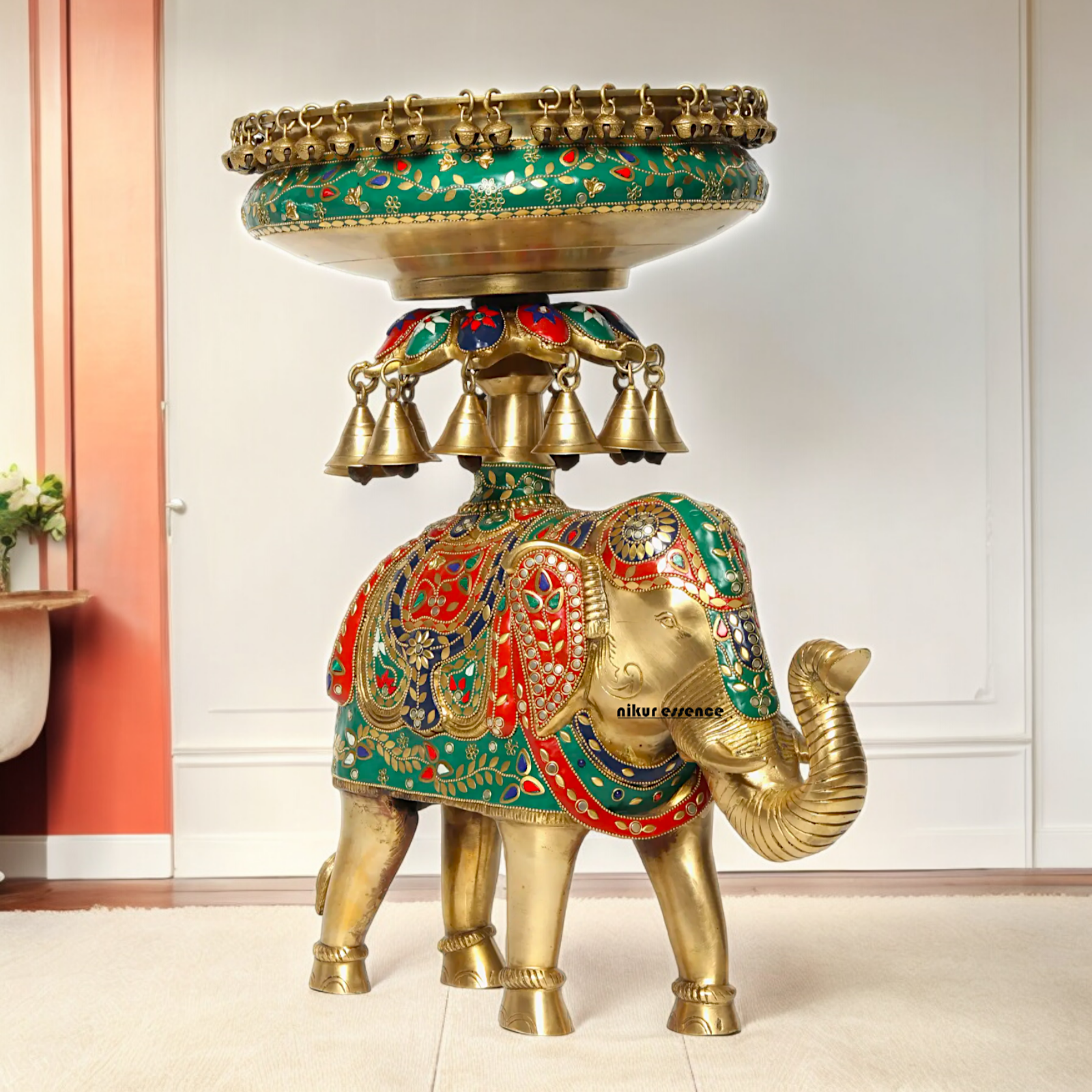 Online Elephant Urli Braas with Stone Work - 20.7 inches Nikuressence