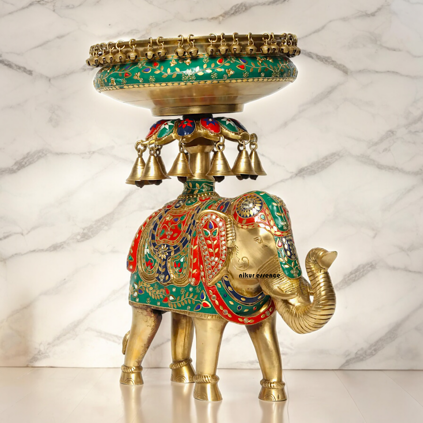 Online Elephant Urli Braas with Stone Work - 20.7 inches Nikuressence