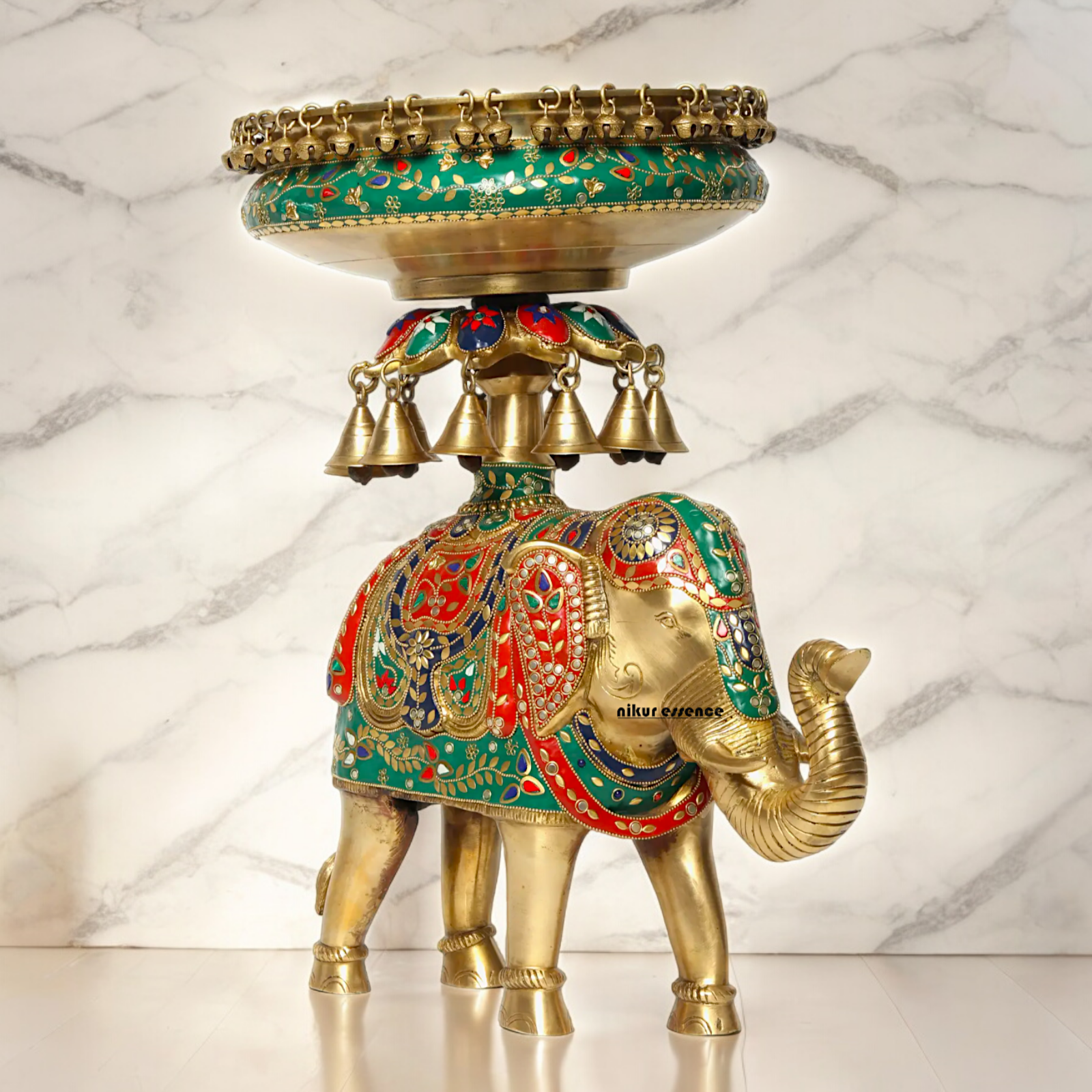 Online Elephant Urli Braas with Stone Work - 20.7 inches Nikuressence