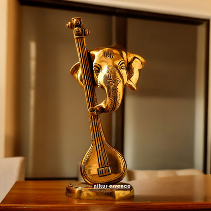 Shop Ganesh Playing Veena Solid Braas Idol - 11.5 inches Nikuressence