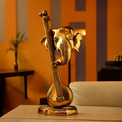 Shop Ganesh Playing Veena Solid Braas Idol - 11.5 inches Nikuressence