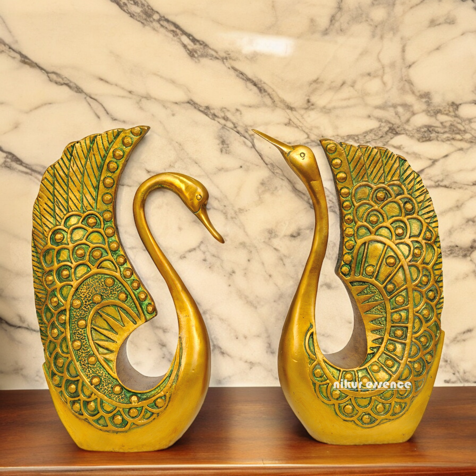 Solid Brass Duck Pair Idol - 10 inches Nikuressence