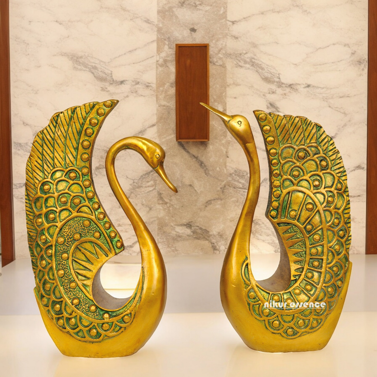 Solid Brass Duck Pair Idol - 10 inches Nikuressence