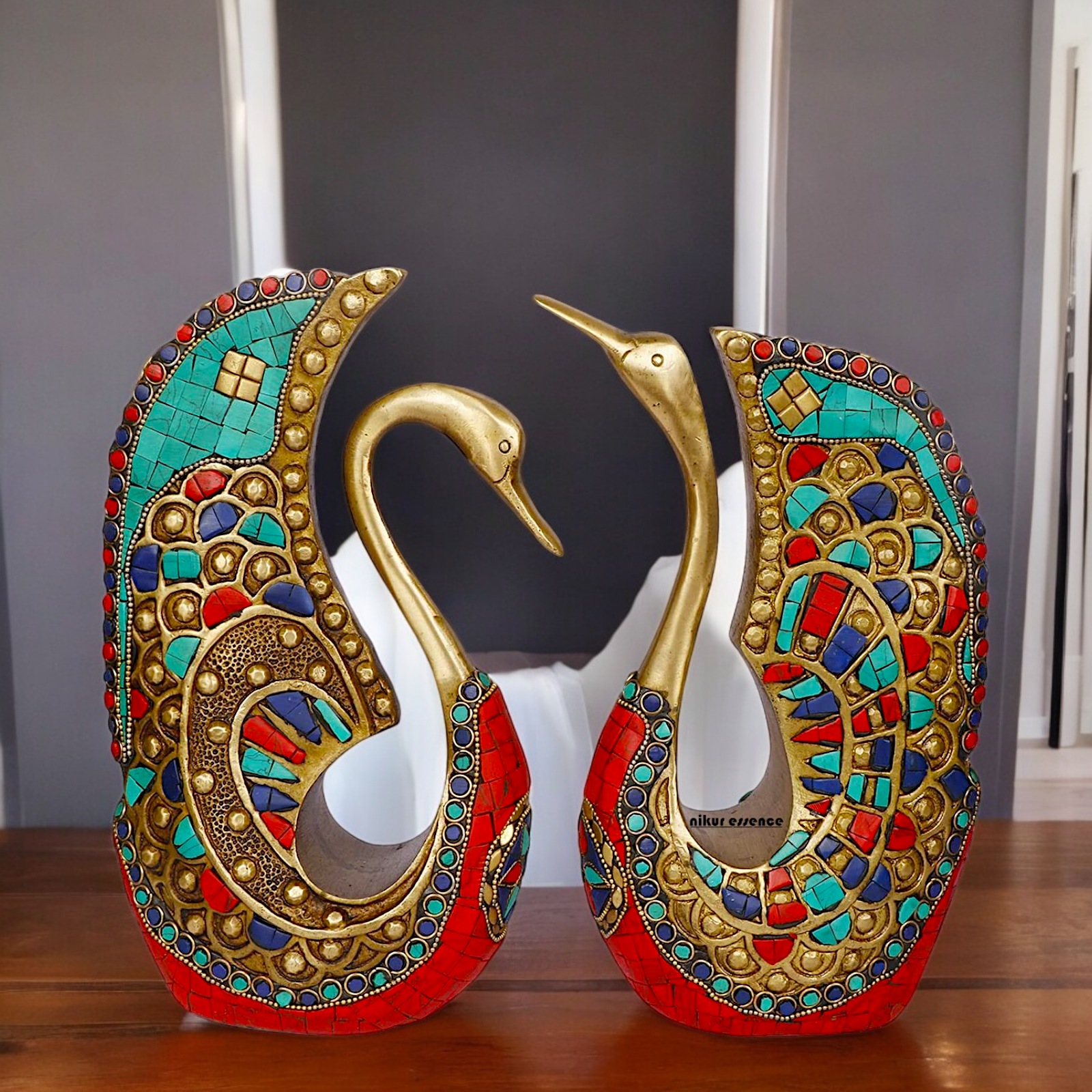 Shop Swan Pair Braas with Stone Work Idol - 9.5 Inch Nikuressence