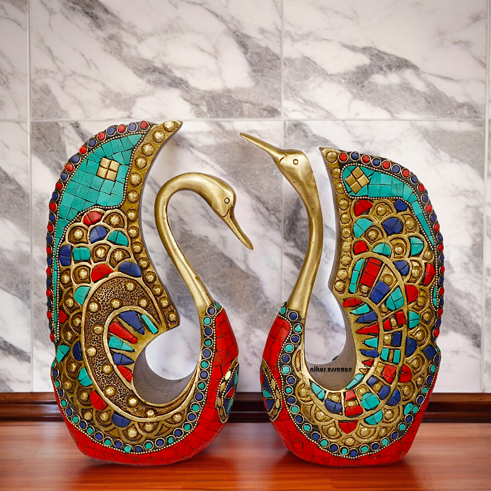 Shop Swan Pair Braas with Stone Work Idol - 9.5 Inch Nikuressence