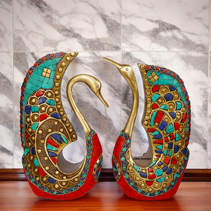 Shop Swan Pair Braas with Stone Work Idol - 9.5 Inch Nikuressence