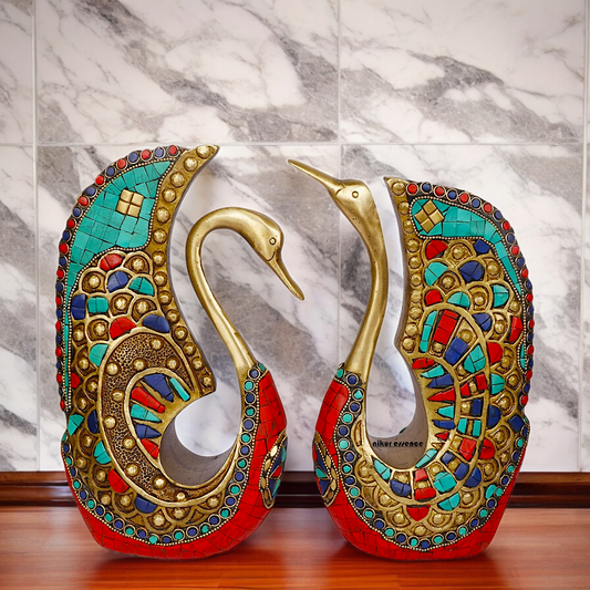 Shop Swan Pair Braas with Stone Work Idol - 9.5 Inch Nikuressence