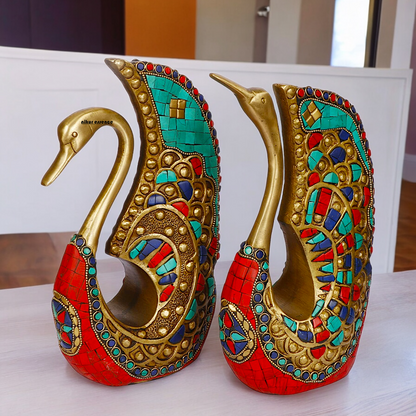 Shop Swan Pair Braas with Stone Work Idol - 9.5 Inch Nikuressence