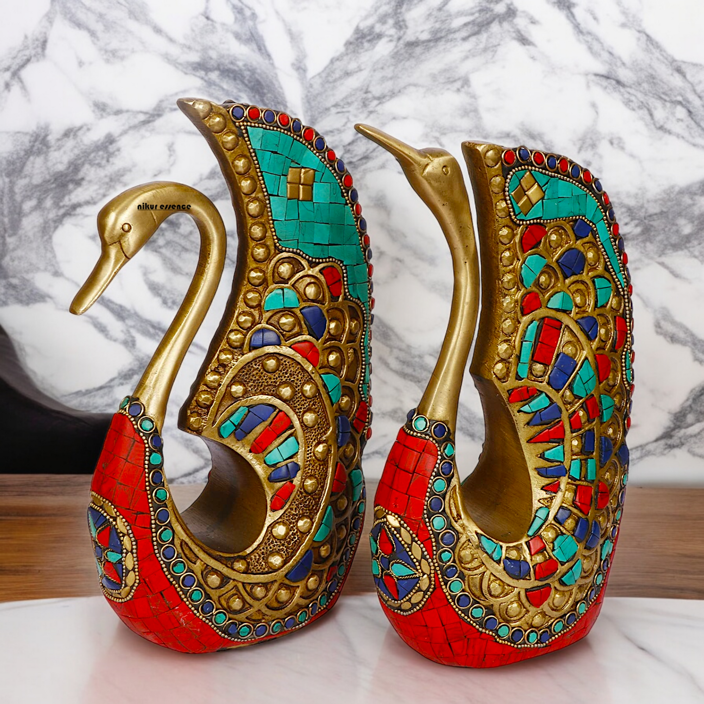 Shop Swan Pair Braas with Stone Work Idol - 9.5 Inch Nikuressence