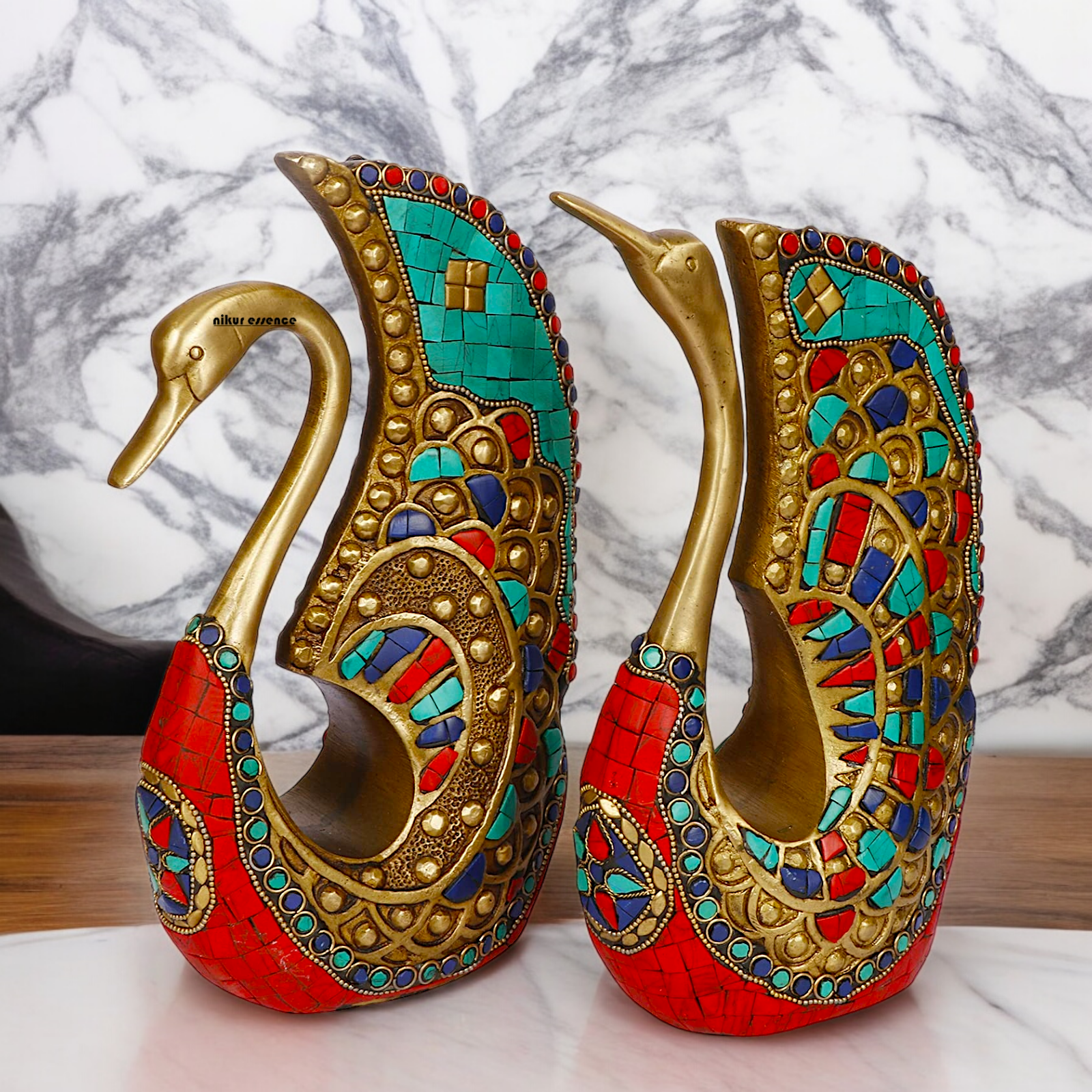 Shop Swan Pair Braas with Stone Work Idol - 9.5 Inch Nikuressence