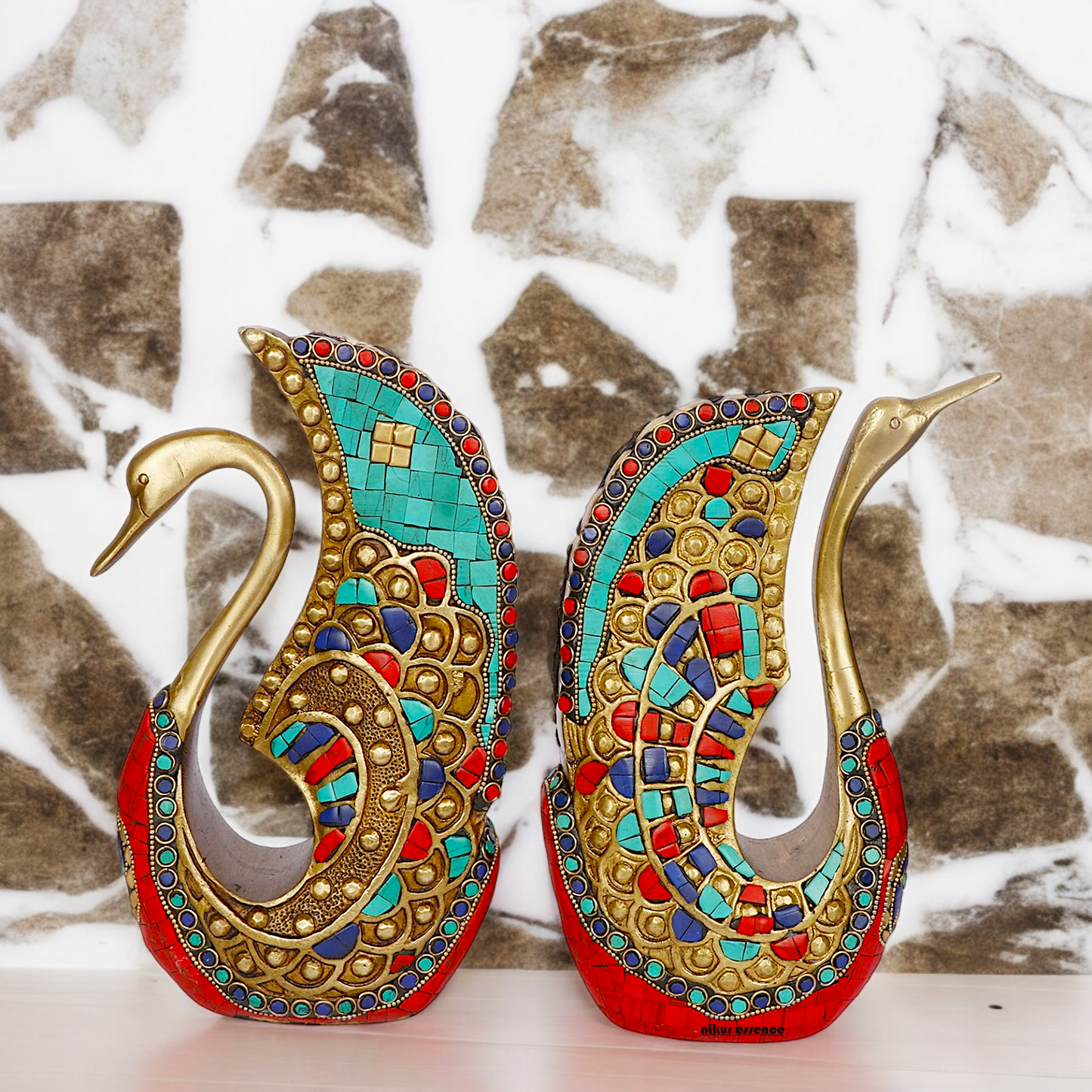 Shop Swan Pair Braas with Stone Work Idol - 9.5 Inch Nikuressence