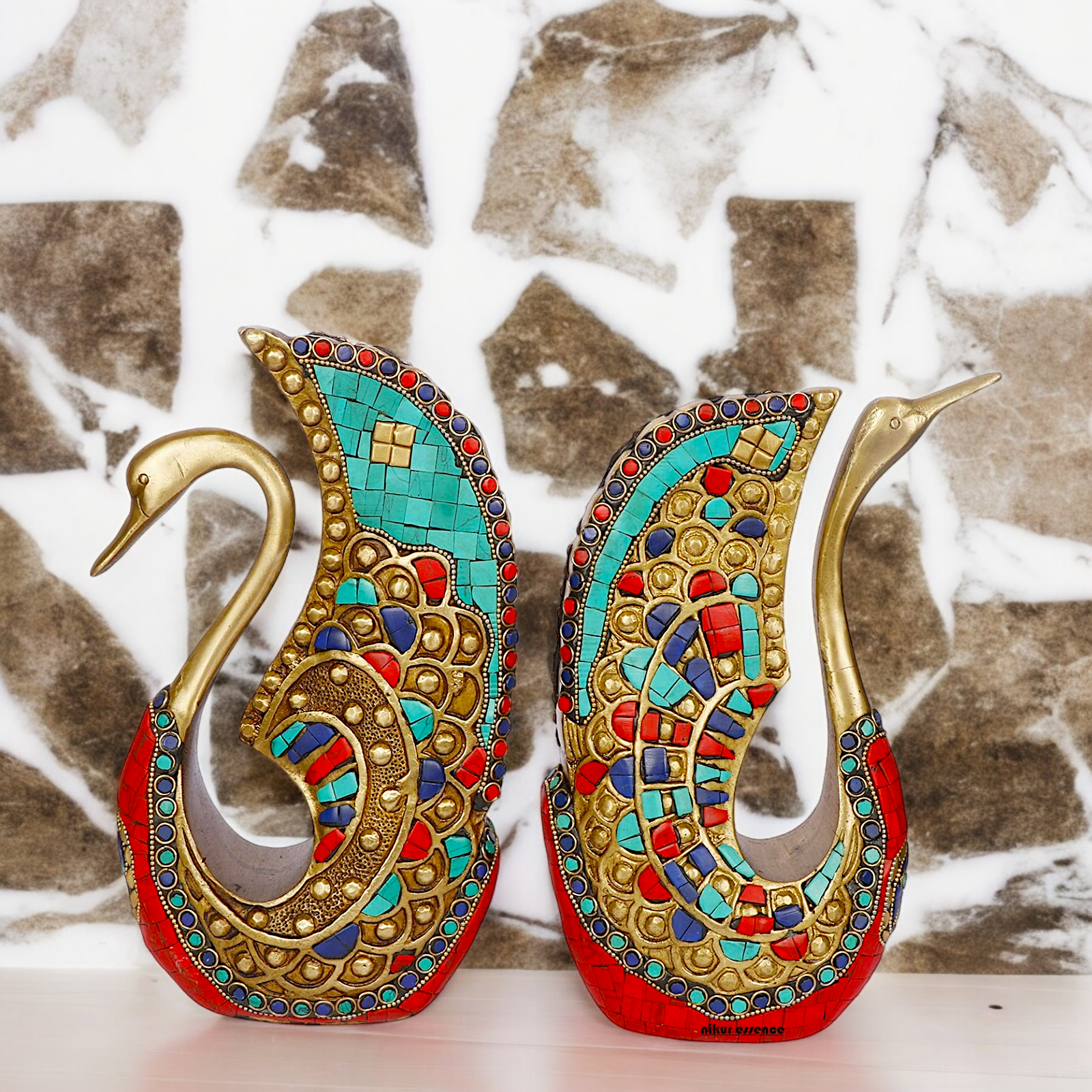 Shop Swan Pair Braas with Stone Work Idol - 9.5 Inch Nikuressence