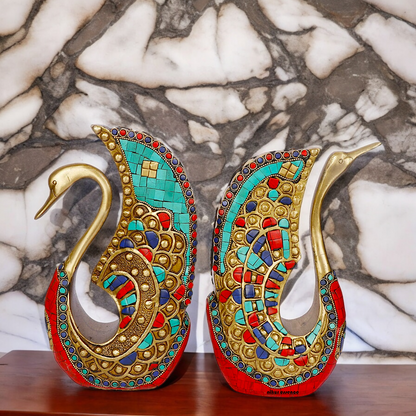 Shop Swan Pair Braas with Stone Work Idol - 9.5 Inch Nikuressence