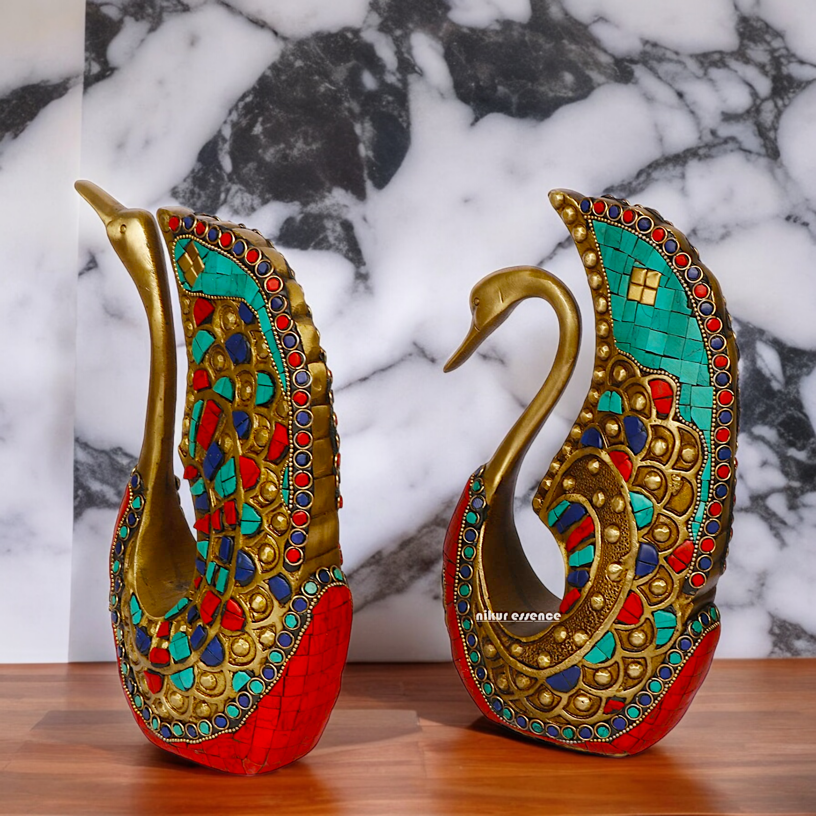 Shop Swan Pair Braas with Stone Work Idol - 9.5 Inch Nikuressence